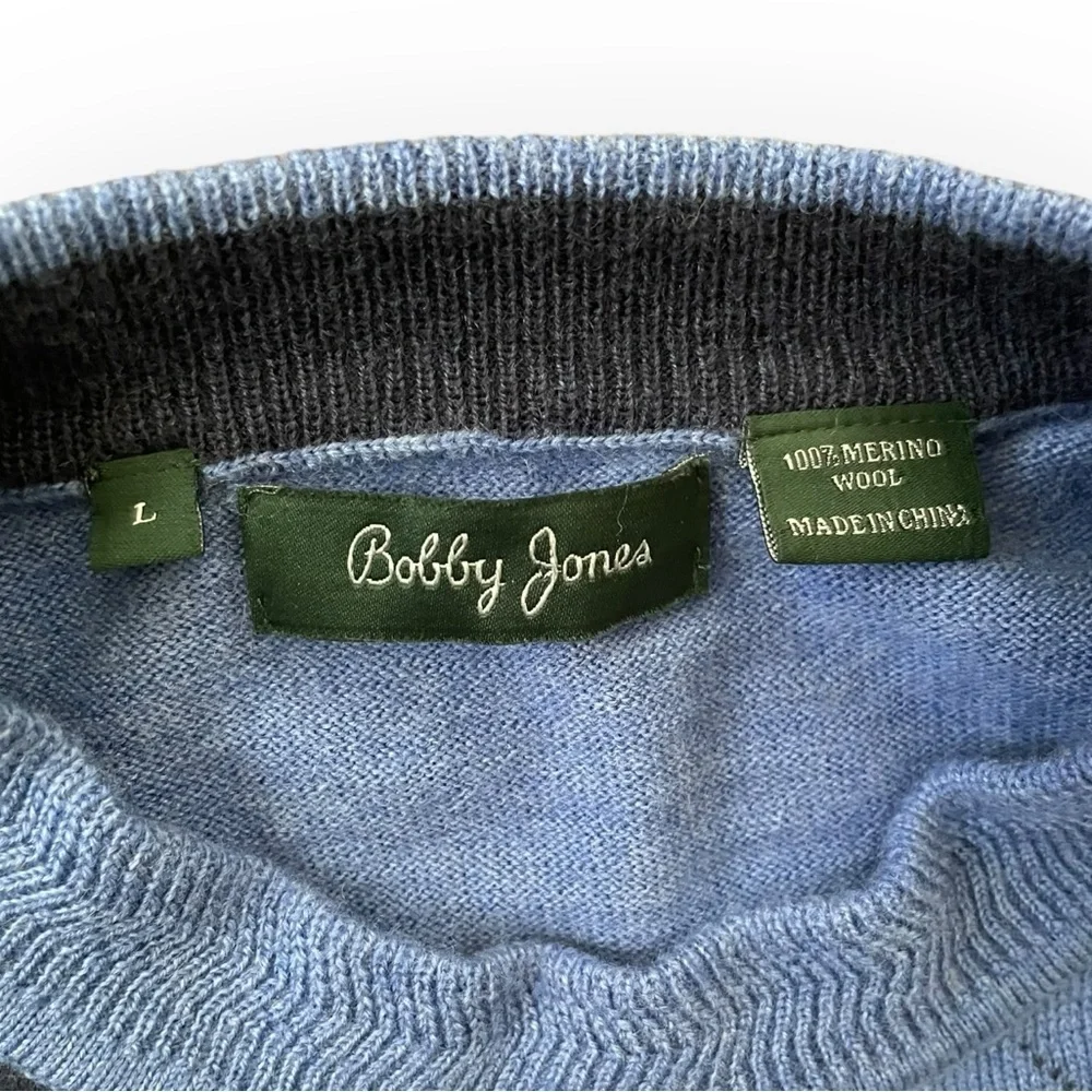 Bobby Jones diamond argyle 100% merino wool men’s crew neck sweater size L
